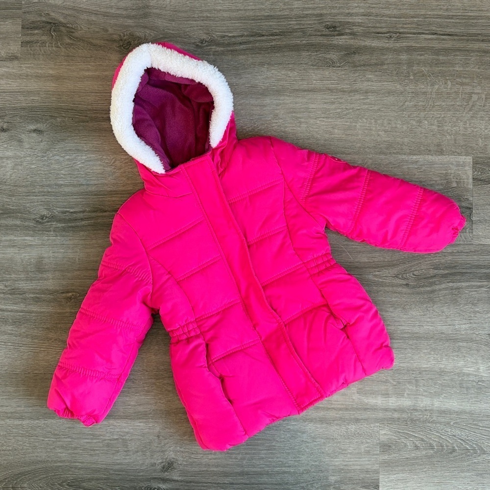 Pink Platinum girls fleece lined hot pink winter puffer jacket with hood